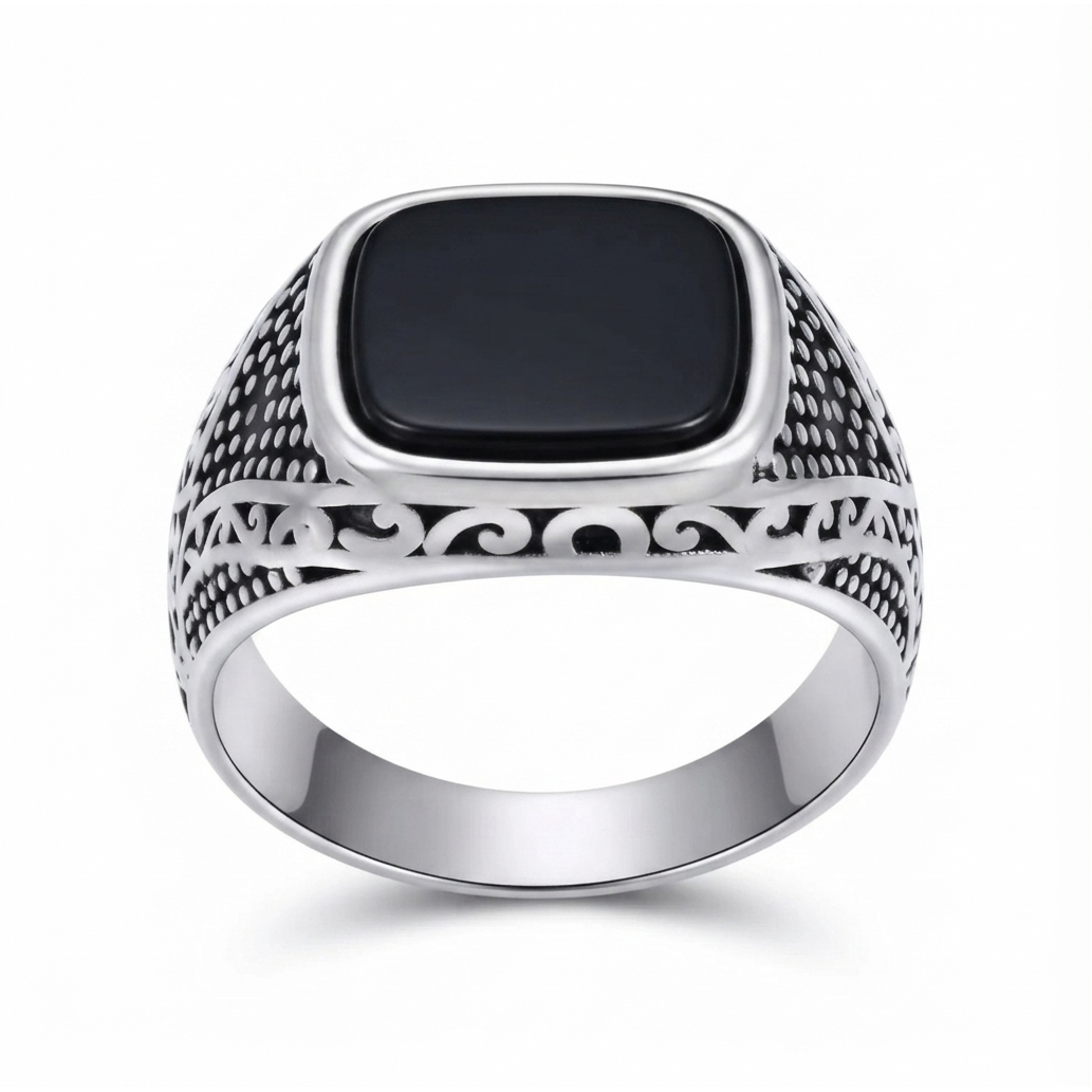 Onyx Signet Ring — Stainless Steel
